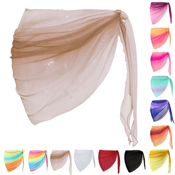 Sarong Coverups for Women Beach Bikini Wrap Sheer Short Skirt Chiffon Cover Ups for Swimwear, Size S-XL