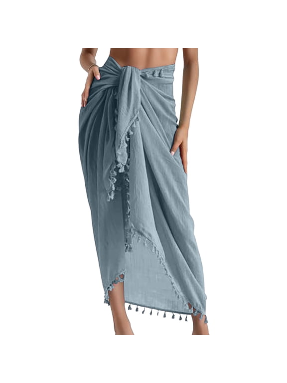 Sarong Wraps for Women Long Beach Swimsuit Cover Up Swimwear Pareo with Tassels Bikini Skirt Coverup for Bathing Suit