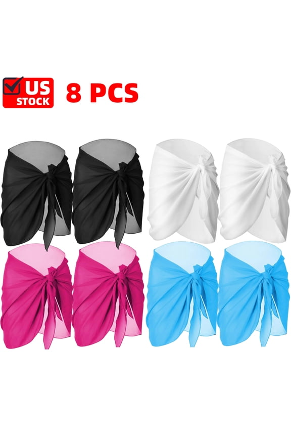 Sarongs Coverups for Women (8PCS) Swimsuit Wrap Skirt Beach Bikini Bottom Cover up Short Skirt Chiffon Cover Ups for Swimwear