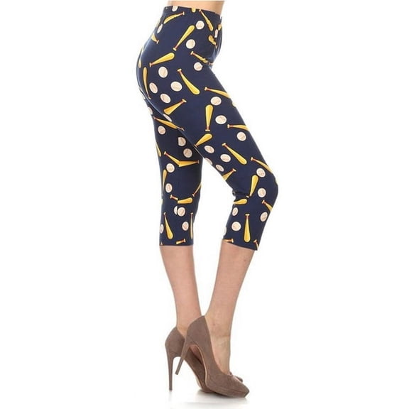 Saronite Baseball Printed High Waisted Cropped Capri Leggings (Women's)
