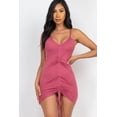 thumbnail image 1 of Saronite Basic Adjustable Ruched Front Cami Straps Mini Dress, Dark Mauve (Women's), 1 of 1