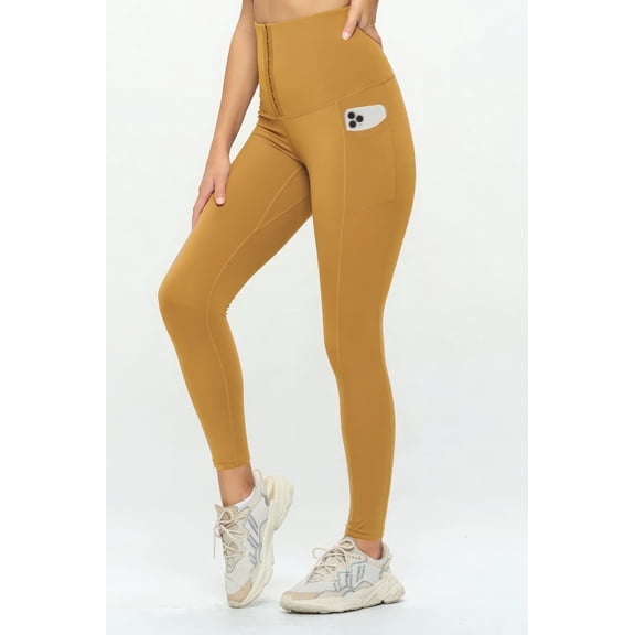 Saronite Basic Body Shape High Waisted Full Length Yoga Leggings, Mustard (Women's)