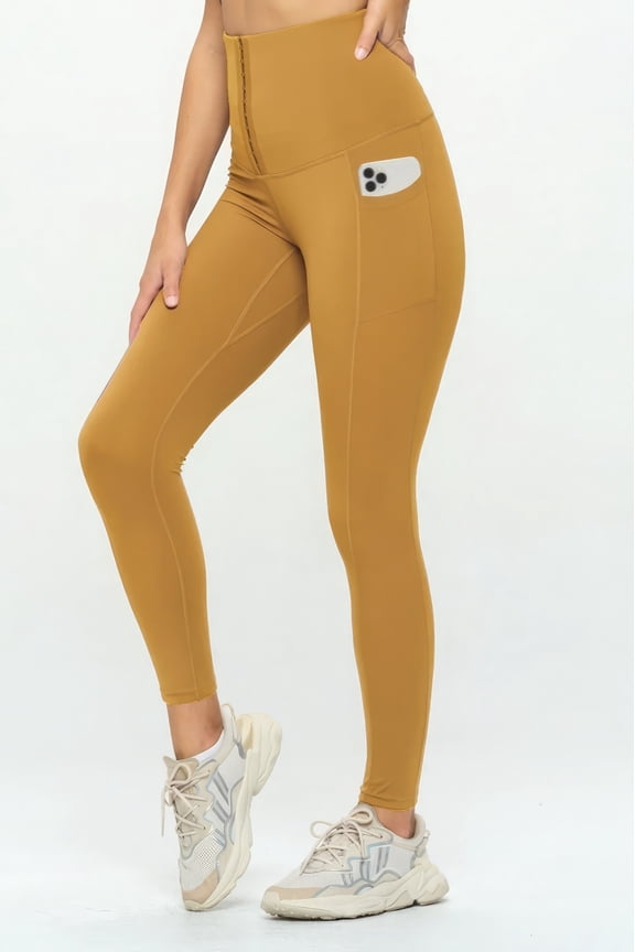 Basic Body Shape High Waisted Full Length Yoga Leggings, Mustard (Women's)