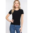 thumbnail image 1 of Saronite Basic Cotton Ribbed Knit Crew Neck Short Sleeve Top, Black (Women's), 1 of 4