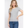 thumbnail image 1 of Saronite Basic Cotton Ribbed Knit Crew Neck Short Sleeve Top, Heather Grey (Women's), 1 of 4