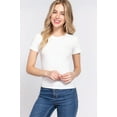 thumbnail image 1 of Saronite Basic Cotton Ribbed Knit Crew Neck Short Sleeve Top, Off White (Women's), 1 of 4