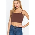 thumbnail image 1 of Saronite Basic Cotton Round Neck Removable Bra Cup Cami Straps Crop Tank Top, Sepia (Women's), 1 of 4