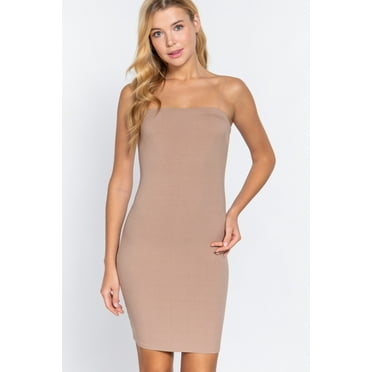 Saronite Basic Ribbed Cami Straps Mini Dress, Sand Khaki (Women's)
