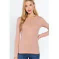 thumbnail image 1 of Saronite Basic Ribbed Knit Cotton Long Sleeve Henley Thermal Top, Pale Blush (Women's), 1 of 4