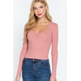 thumbnail image 1 of Saronite Basic Ribbed Knit Rayon Sweatheart Neck Long Sleeve Sweater Top, Pink (Women's), 1 of 4