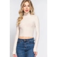 thumbnail image 1 of Saronite Basic Ribbed Knit Turtle Neck Long Sleeve Seamless Crop Top, Peach Cream (Women's), 1 of 4