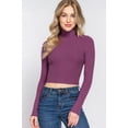 thumbnail image 1 of Saronite Basic Ribbed Knit Turtle Neck Long Sleeve Seamless Crop Top, Violet (Women's), 1 of 4