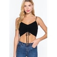 thumbnail image 1 of Saronite Basic Sweater Knit Front Ruched Cami Straps Crop Top, Black (Women's), 1 of 4