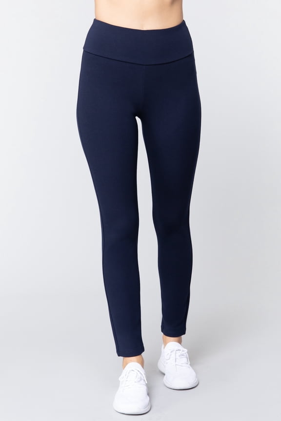 Basics High Waisted Full Length Ponte Pants, Navy (Women's)