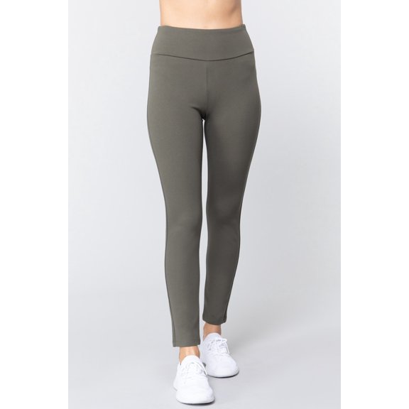 Saronite Basics High Waisted Full Length Ponte Pants, New Olive (Women's)