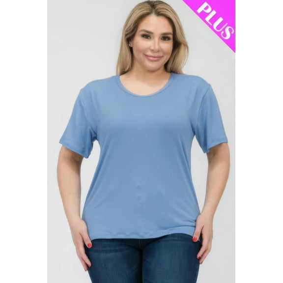 Saronite Basics Short Sleeve Round Neck Soft Classic T-shirt Top, Cloud (Women's Plus)