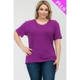 thumbnail image 1 of Saronite Basics Short Sleeve Round Neck Soft Classic T-shirt Top, Dahlia (Women's Plus), 1 of 5