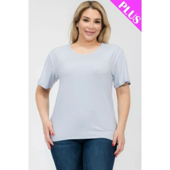 Saronite Basics Short Sleeve Round Neck Soft Classic T-shirt Top, Oyster Grey (Women's Plus)