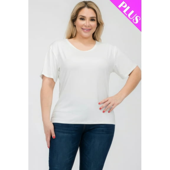 Saronite Basics Short Sleeve Round Neck Soft Classic T-shirt Top, White (Women's Plus)