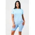 thumbnail image 1 of Saronite Basics Two Pieces Short Sleeve Seamless Stretchy Fit T-Shirt Top Biker Short Sets, Baby Blue (Women's), 1 of 1