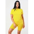 thumbnail image 1 of Saronite Basics Two Pieces Short Sleeve Seamless Stretchy Fit T-Shirt Top Biker Short Sets, Yellow (Women's), 1 of 1