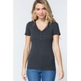 thumbnail image 1 of Saronite Basics V Neck Short Sleeve Henley Knit Shirt Top, Charcoal Grey (Women's), 1 of 4
