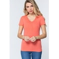 thumbnail image 1 of Saronite Basics V Neck Short Sleeve Henley Knit Shirt Top, Deep Coral (Women's), 1 of 4