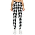 thumbnail image 1 of Saronite Black & White Plaid Printed 5-inch Long Band High Waisted Full Length Yoga Leggings (Women's), 1 of 5