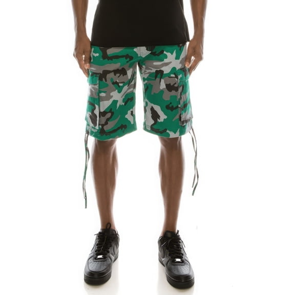 Saronite Camo Belted Waisted Cotton Cargo Shorts, Green (Men's)