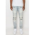 thumbnail image 1 of Saronite Creased Biker Skinny Fit Cotton Denim Jeans Pants, Cloud Blue (Men's), 1 of 4
