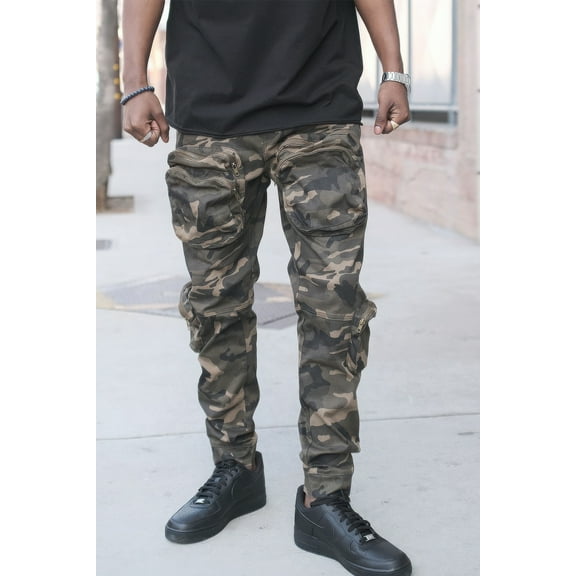 Saronite Dark Army Printed Tactical Multiple Front Pockets Cotton Full Length Jogger Pants, Olive Camo (Men's)