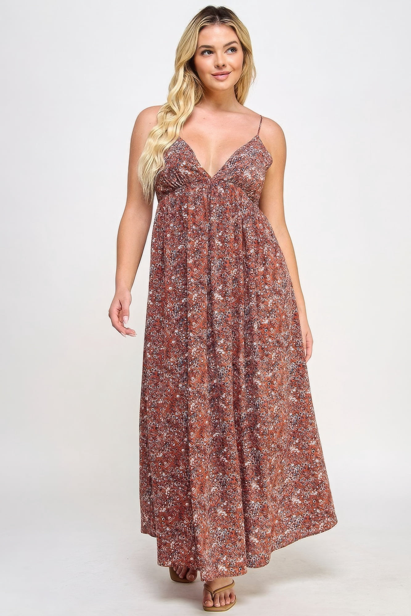 princess polly baby blue dress Saronite Floral Printed Maxi Dress With Tie Back, Rust (Women's Plus)