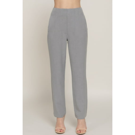 Saronite High Waist Pintuck Detail Premium Stretchy Long Pants, Heather Grey (Women's)