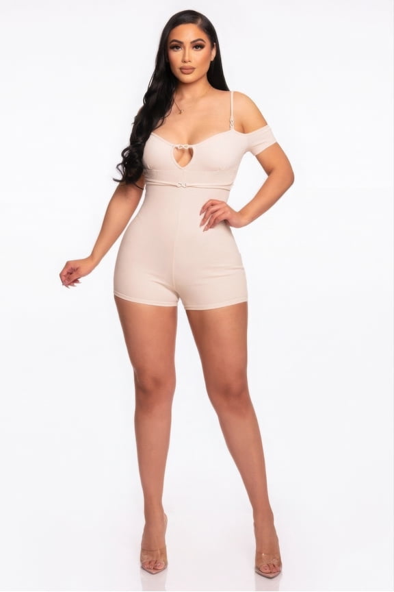 Infinity Off-shoulder Knitted Rompers, Nude (Women's)
