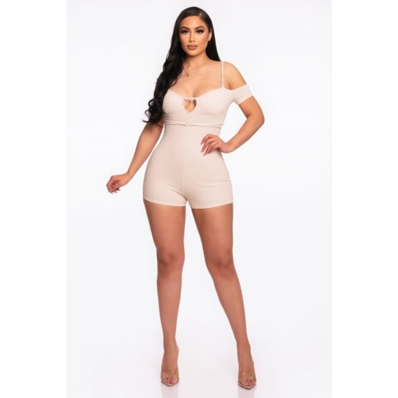 Saronite Infinity Off-shoulder Knitted Rompers, Nude (Women's)