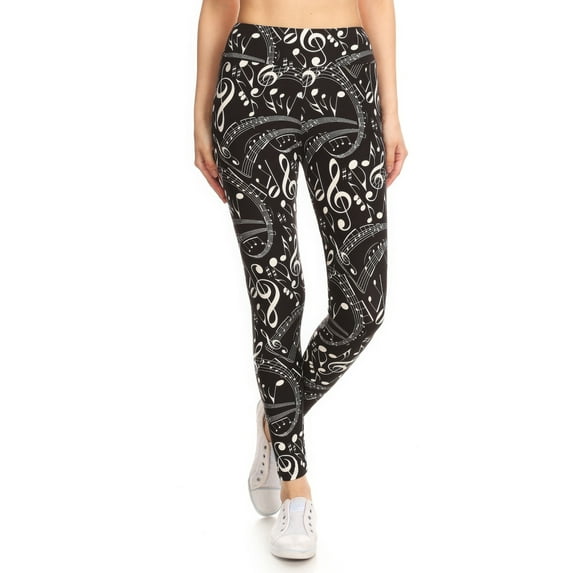Saronite Music Note Printed High Waisted Full Length Yoga Leggings (Women's)
