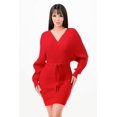 thumbnail image 1 of Saronite Off Shoulder Neck Belted Waisted Wrap Belted Long Sleeve Ribbed Knit Sweather Mini Dress, Red (Women's), 1 of 4