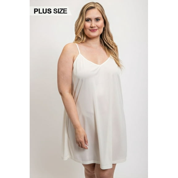 Saronite Plus Size V-Neck Slip with Adjustable Straps Dress, White (Women's)