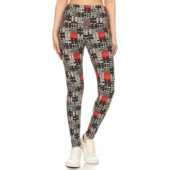 Saronite Puzzle Printed 5-inch Long Band High Waisted Full Length Yoga Leggings (Women's)