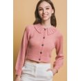 thumbnail image 1 of Saronite Short Collared Long Sleeve Ribbed Knit Thermal Sweater Top, Pink (Women's), 1 of 5
