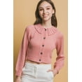 thumbnail image 1 of Saronite Short Collared Long Sleeve Ribbed Knit Thermal Sweater Top, Pink (Women's), 1 of 5