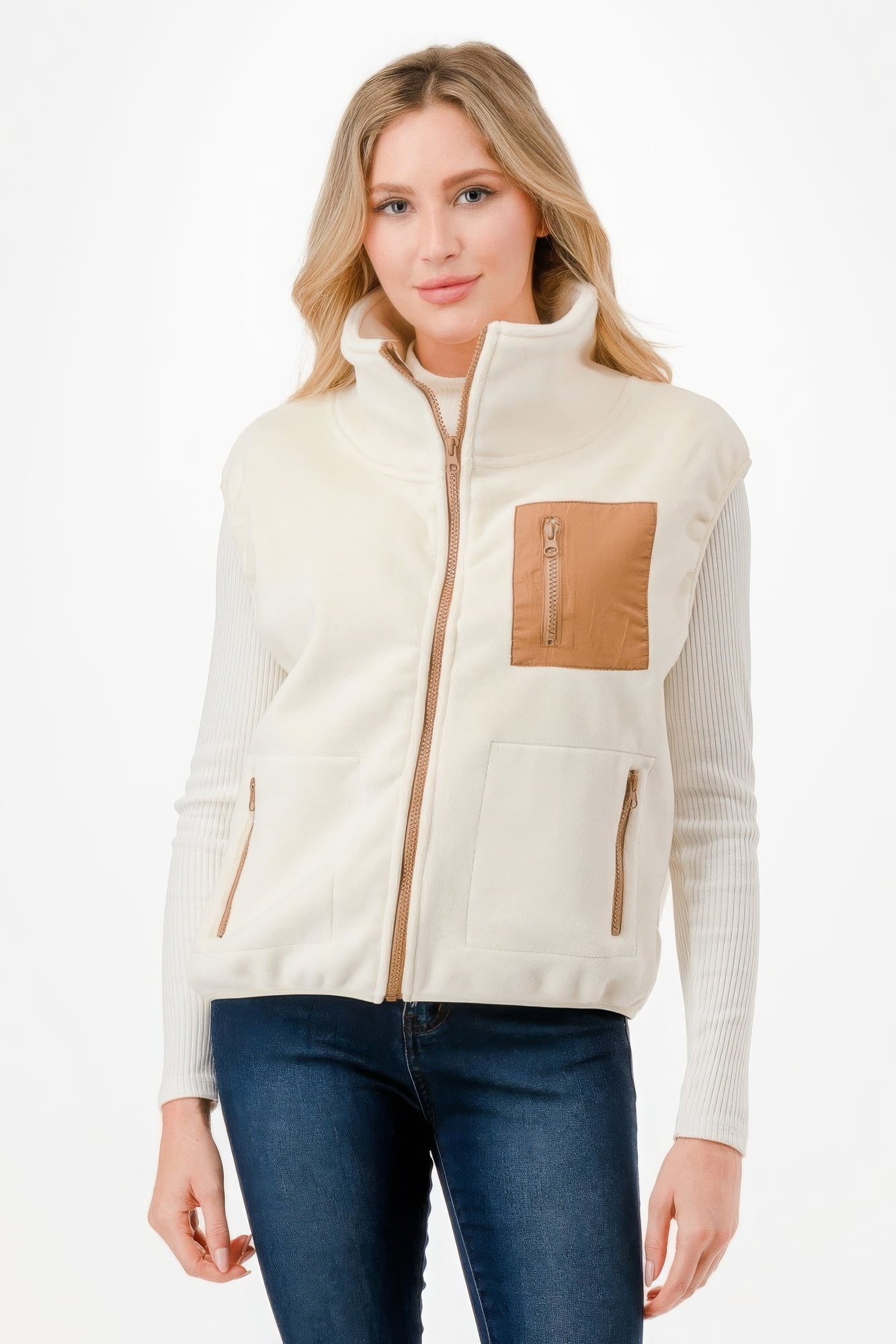 Zip Up Vest Coat with Pockets