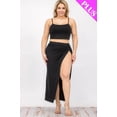 thumbnail image 1 of Saronite Solid 2 Piece Crop Top Cami Tank Split Front Thigh Maxi Skirt Set, Black (Women's Plus), 1 of 1