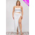 thumbnail image 1 of Saronite Solid 2 Piece Crop Top Cami Tank Split Front Thigh Maxi Skirt Set, White (Women's Plus), 1 of 1