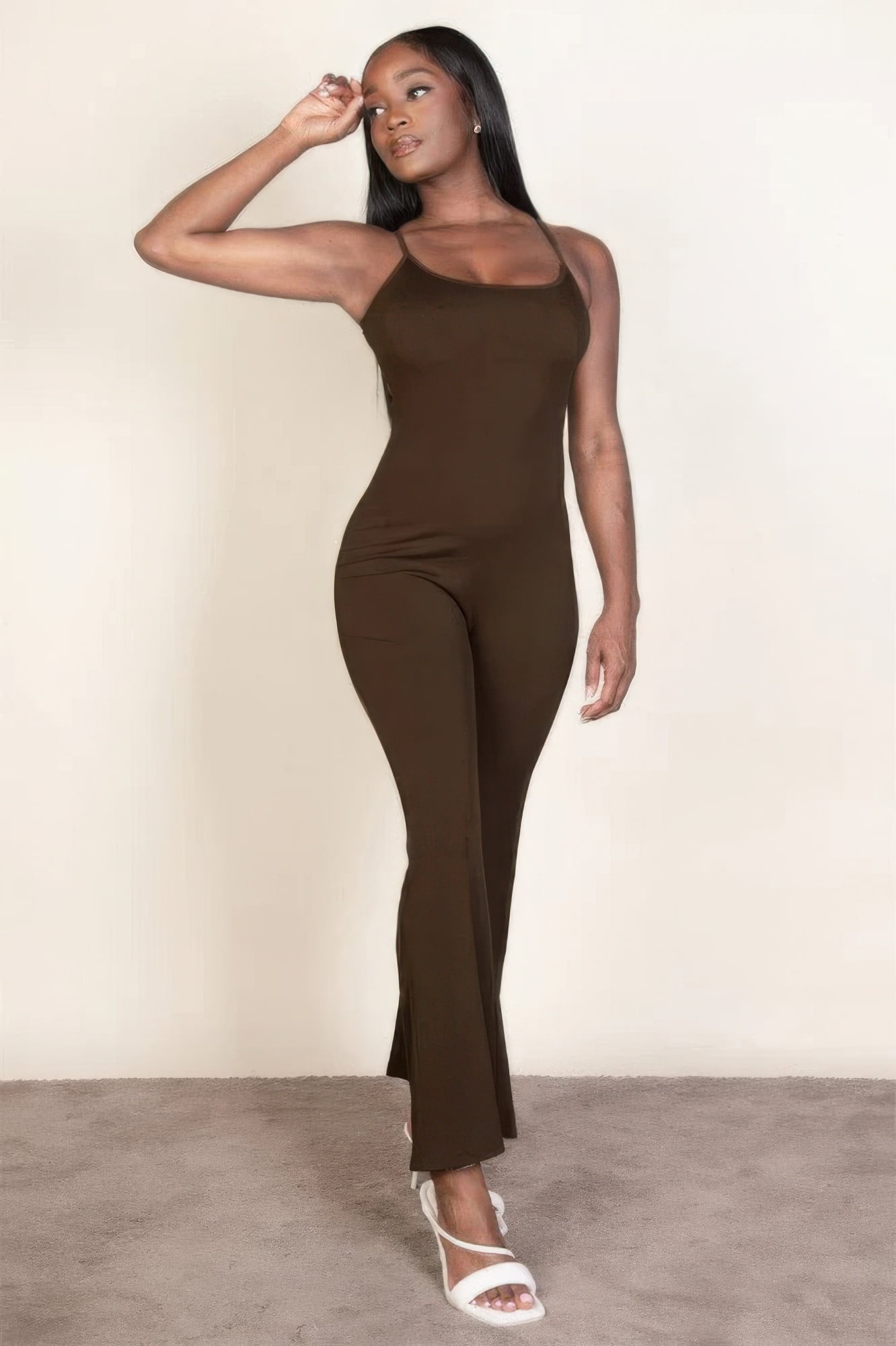 Knit Sleeveless Button-Front Wide-Leg Jumpsuit main image 1