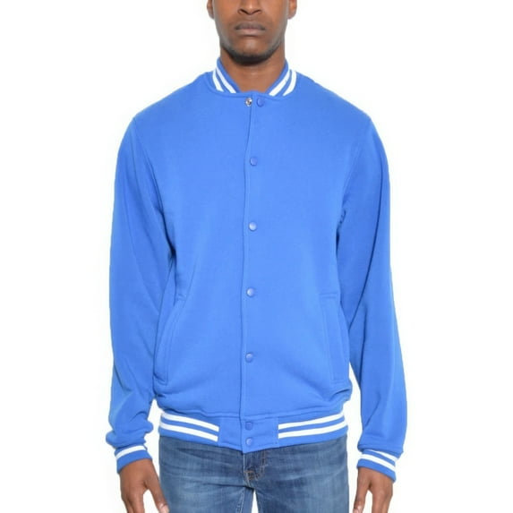 Saronite Solid Fleece Snap Button Front Standard Pockets Sides Long Sleeve Varsity Casual Jacket, Royal (Women's)