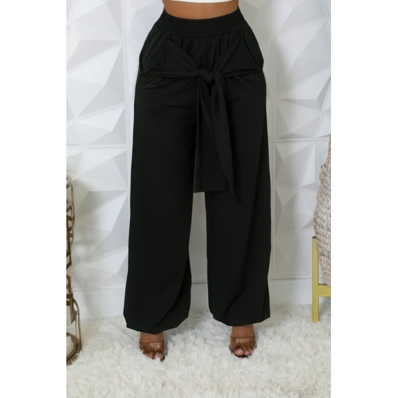 Saronite Solid High Elastic Waistband Stretch 2 Sides Pocket Full Length Pants, Black (Women's)