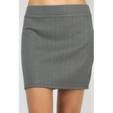 Saronite Solid Mid-rise Elasticized Waistband Herringbone Mini Skirt, Charcoal (Women's)