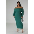 thumbnail image 1 of Saronite Solid Off Shoulders Neck Strapless Long Sleeve Stretch Dress, Green (Women's Plus), 1 of 4