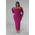 thumbnail image 1 of Saronite Solid Off Shoulders Neck Strapless Long Sleeve Stretch Dress, Magenta (Women's Plus), 1 of 1